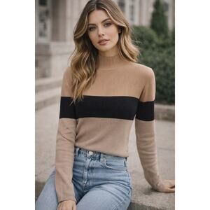 The Slope Mockneck Colorblock Ribbed Sweater | Neutral Chic | Size M Pre-Loved